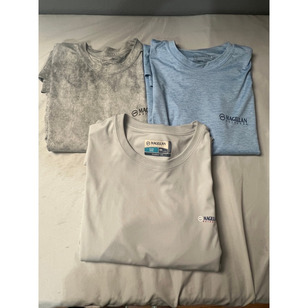 Magellan Outdoors 2XL 3 Pack Performance Long Sleeve Fishing Shirts Grey Blue